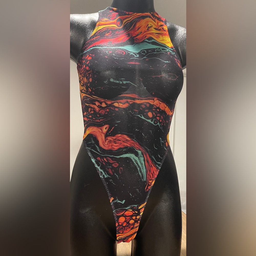 Abstract Swirl Sheer Bodysuit, Size Small